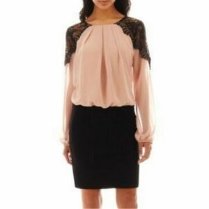 Bobeau Pink Black Lace Long sleeve Blouse size small